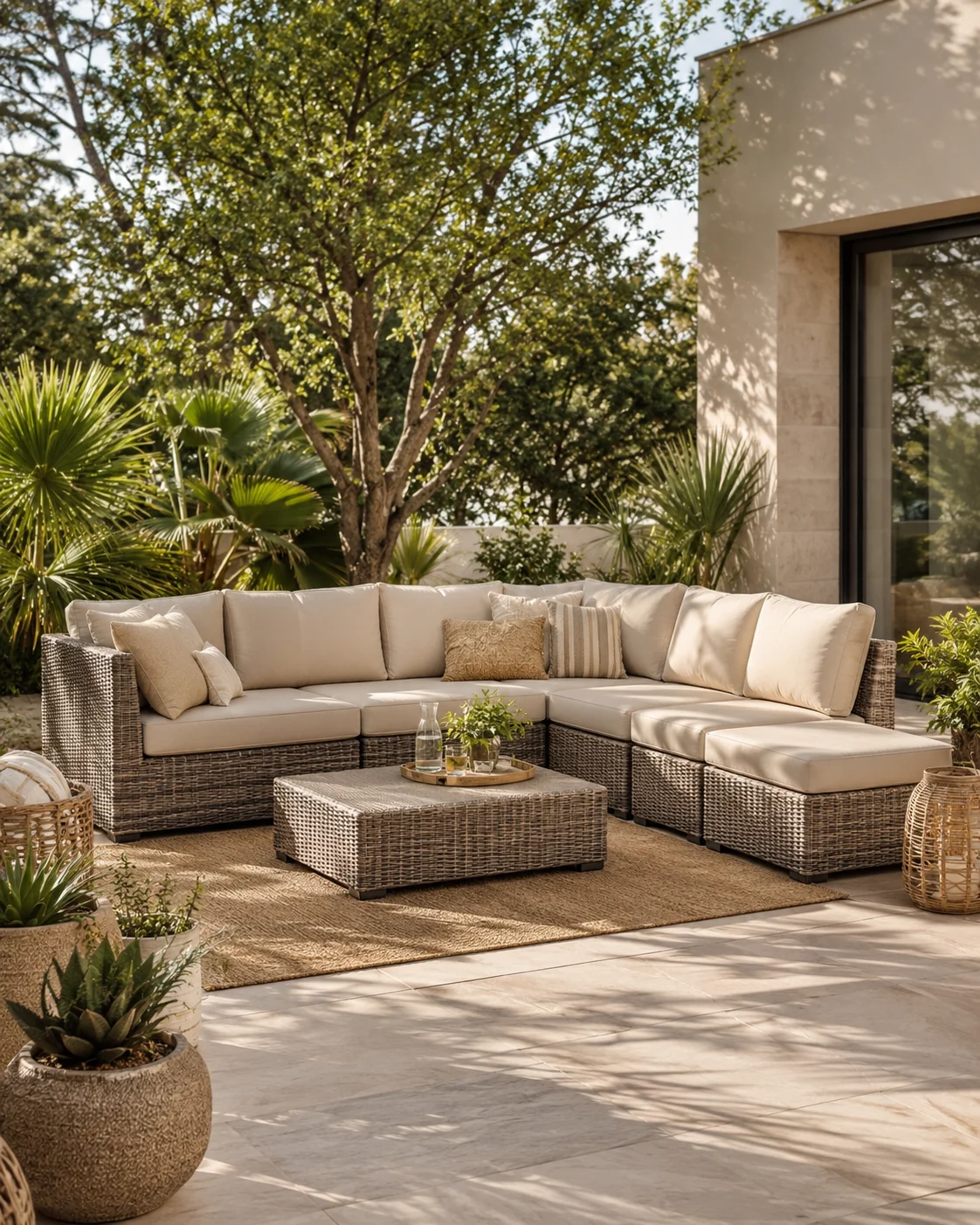 Outdoor rattan lounge furniture for terrace and garden
