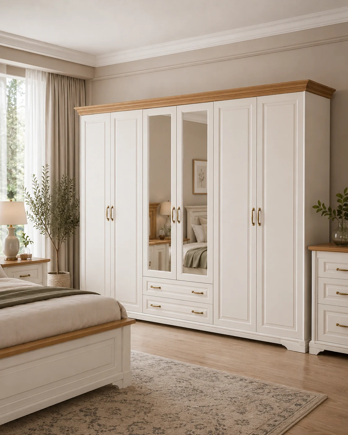 Elegant bedroom set with wardrobe and matching dresser
